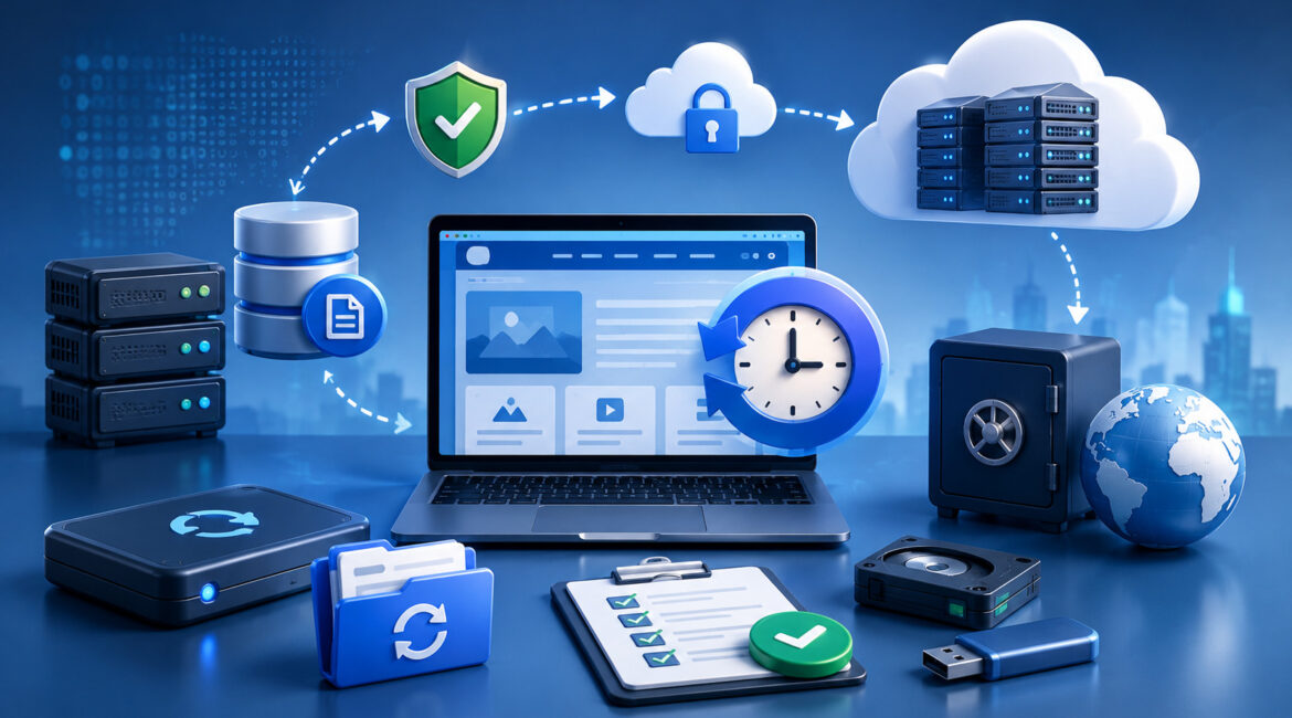 Website backup restoration with cloud storage, offsite copies, and recovery testing